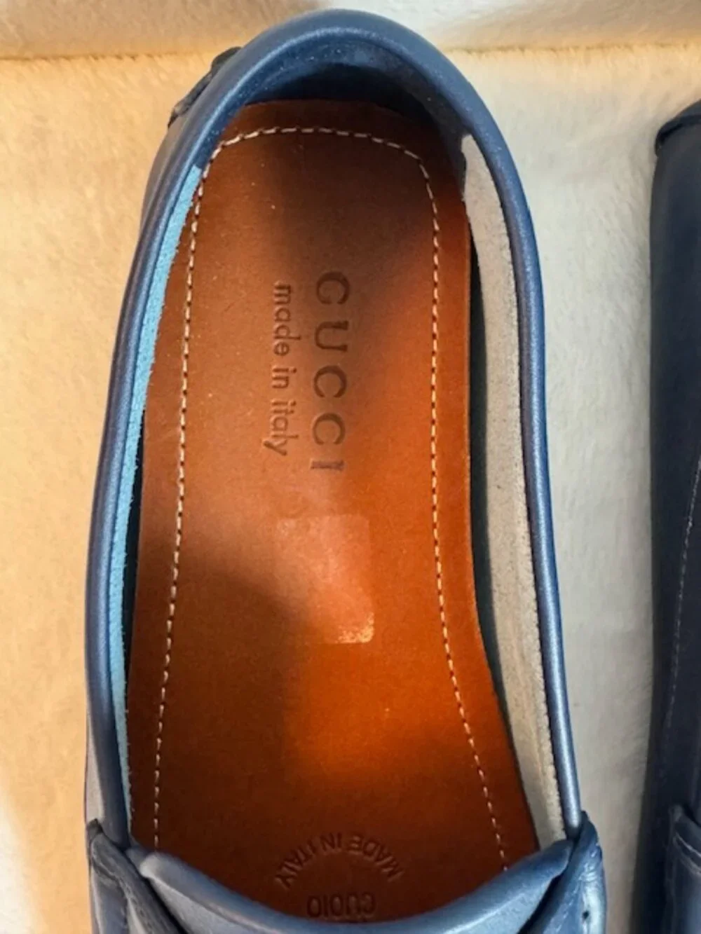Gucci Men’s Blue Leather Interlocking G Driving Loafers Size 8